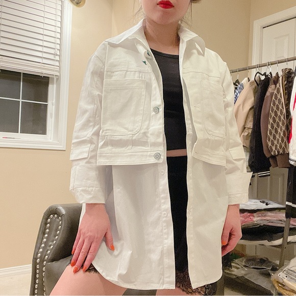 Full length buttons down denim half top - Picture 1 of 9